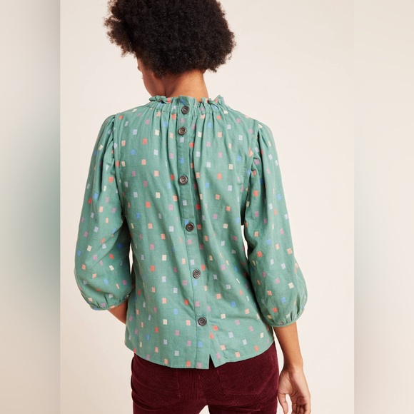 Ro & De Isabetta High Neck Long Sleeve Blouse Green - Picture 4 of 9